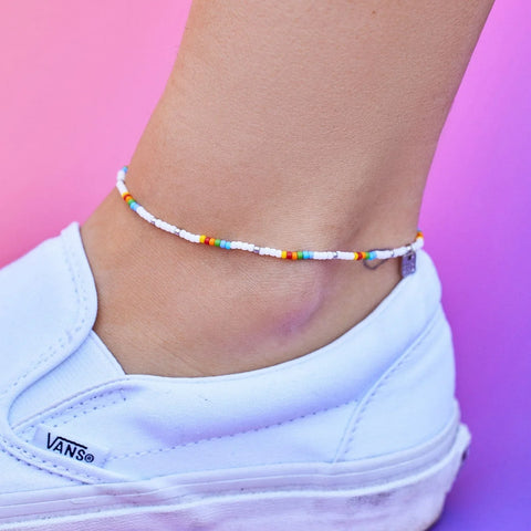 Rainbow Seed Bead Stretch Anklet