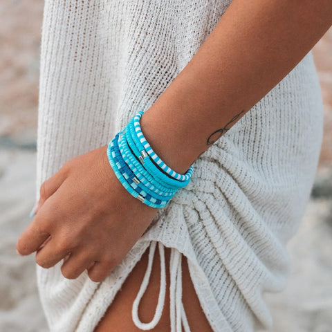 Blue Wave Stretch Bracelet Set of 8