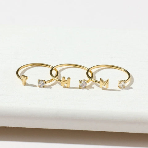 Initial Stone Open Ring