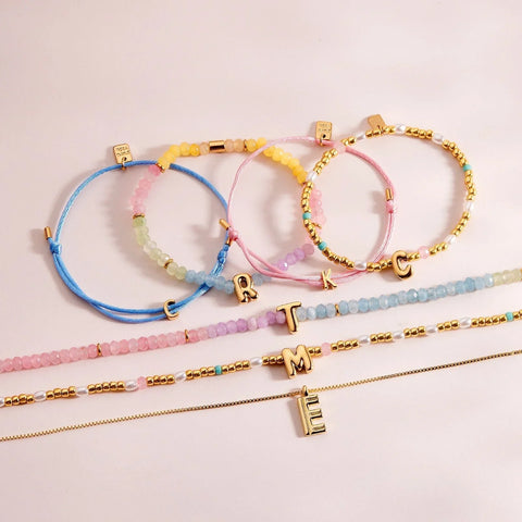 Initial Pearl & Seed Bead Stretch Bracelet