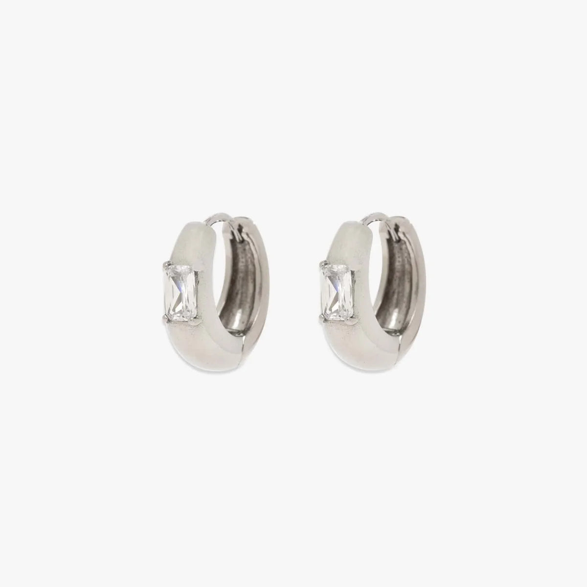 Dome With Stone Hoop Earrings