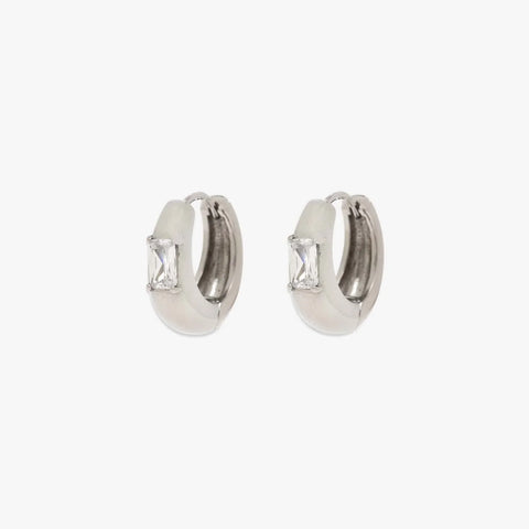 Dome With Stone Hoop Earrings