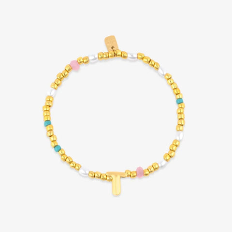 Initial Pearl & Seed Bead Stretch Bracelet
